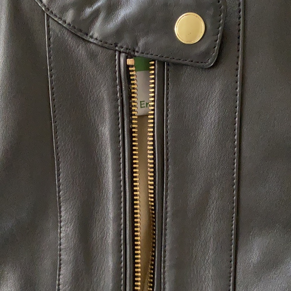 Cole Haan Genuine Leather Racer Jacket with Quilted Panels Sz XS - Picture 9 of 9